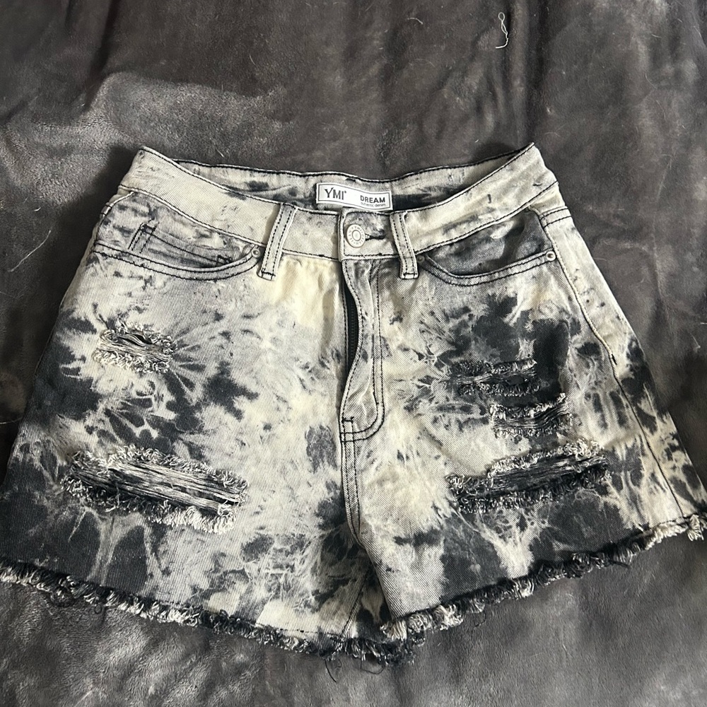 YMI Black and Gray Jean Shorts Distressed Style